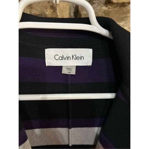 Women's Calvin Klein Heavy Purple Button Stripped Cotton Blend Career Blazer Siz - Picture 4 of 5